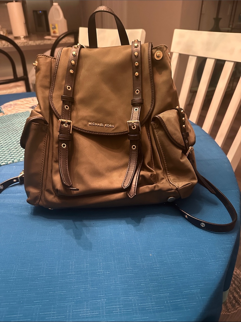 Michael Kors green Nylon Backpack with Black Leather Trim